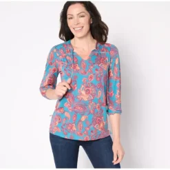 Belle by Kim Gravel Rayon Spandex Fall Flora 3/4 Sleeve Top - a world of fashionable women's clothing, including a wide selection of dresses and trendy accessories.< Shop All